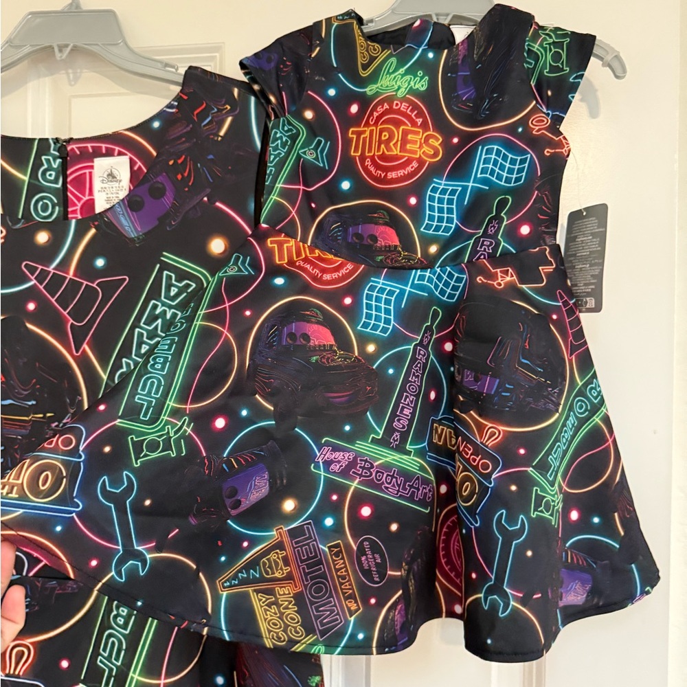 Disney “Cars” Neon sign vintage swing dress with matching toddler dress - Picture 2 of 7